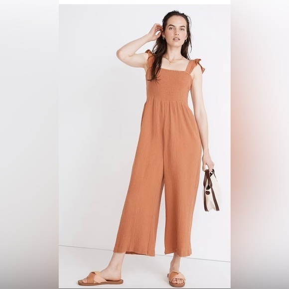 Madewell Lightspun Lucie Flutter Sleeve Jumpsuit ND921 Orange - Picture 1 of 8